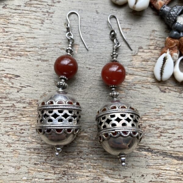 Vintage ornate sterling silver carnelian earrings