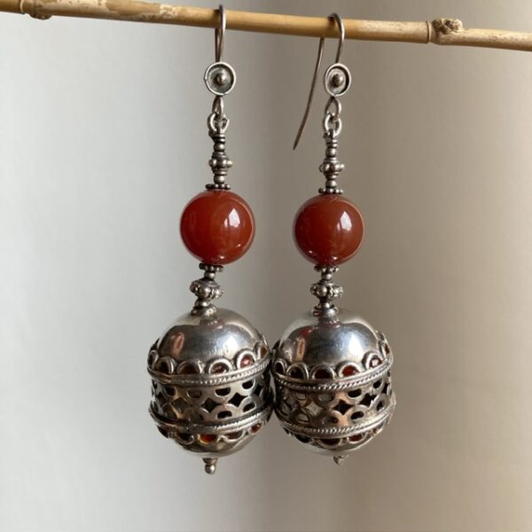 Vintage ornate sterling silver carnelian earrings