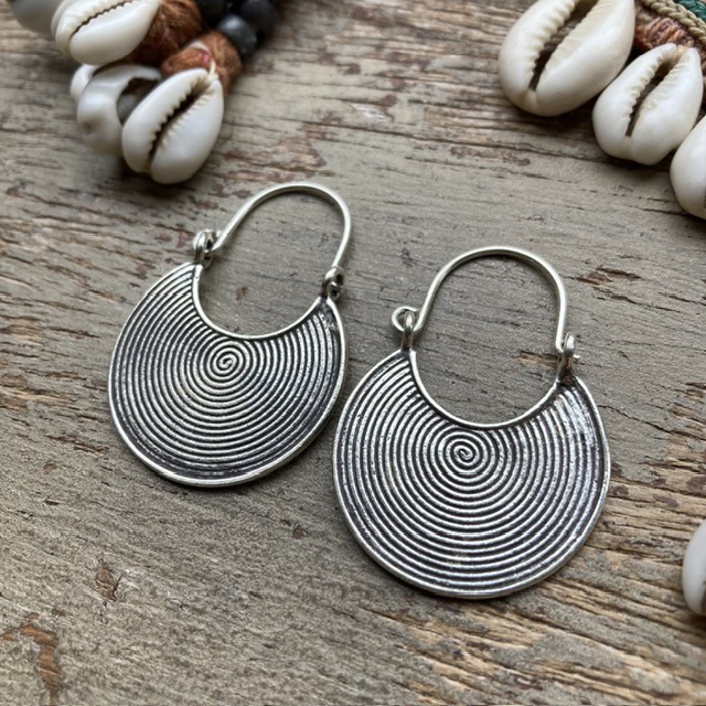 Handmade solid silver hill tribe spiral earrings