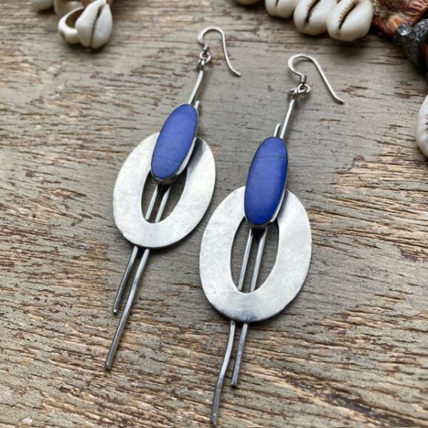 Vintage sterling silver modernist lapis lazuli earrings