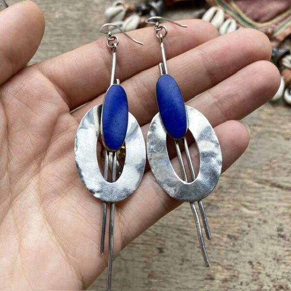 Vintage sterling silver modernist lapis lazuli earrings