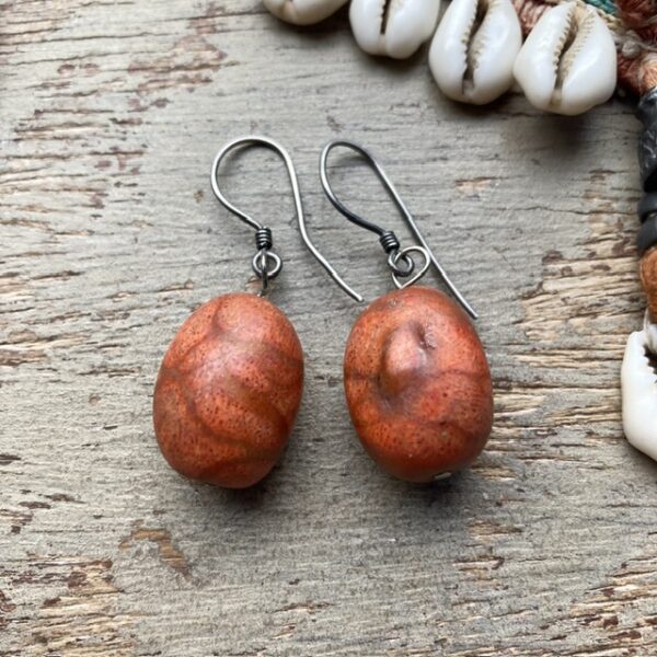 Vintage natural red coral earrings