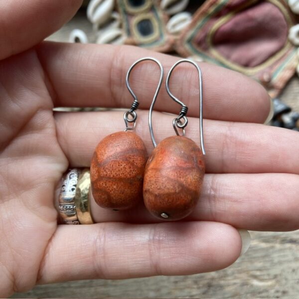 Vintage natural red coral earrings