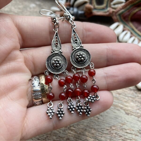 Vintage sterling silver carnelian dangly earrings