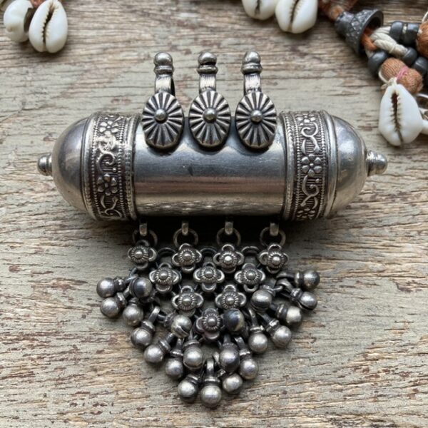 Vintage Indian sterling silver prayer box pendant