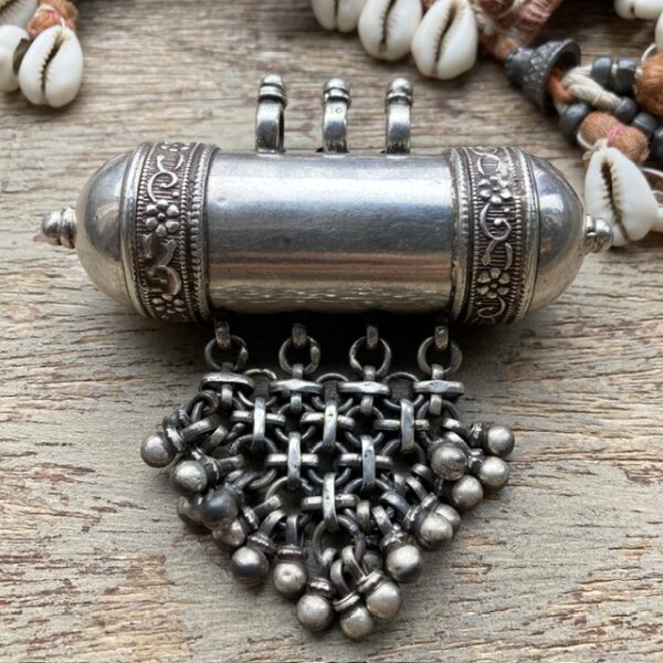 Vintage Indian sterling silver prayer box pendant