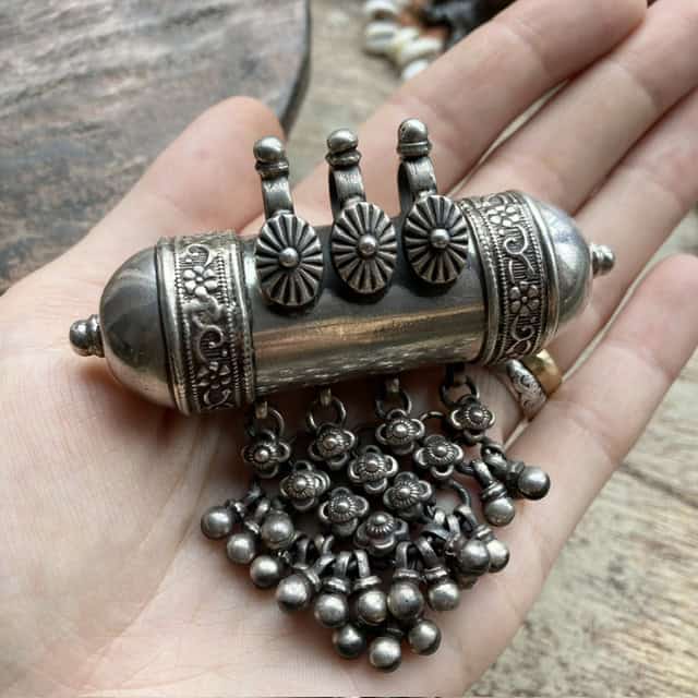 Vintage Indian sterling silver prayer box pendant