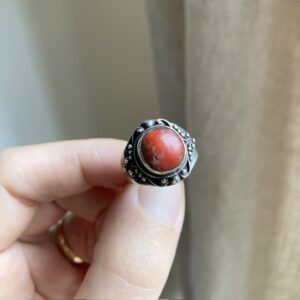 Vintage ornate sterling silver coral ring