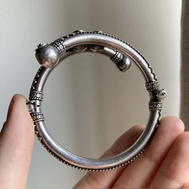 Vintage ornate Rajasthani sterling silver bangle