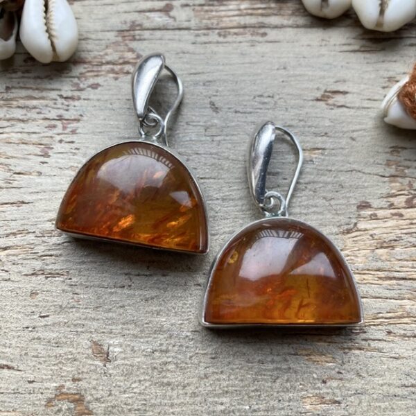 Vintage modernist sterling silver amber earrings