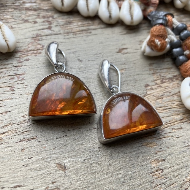 Vintage modernist sterling silver amber earrings