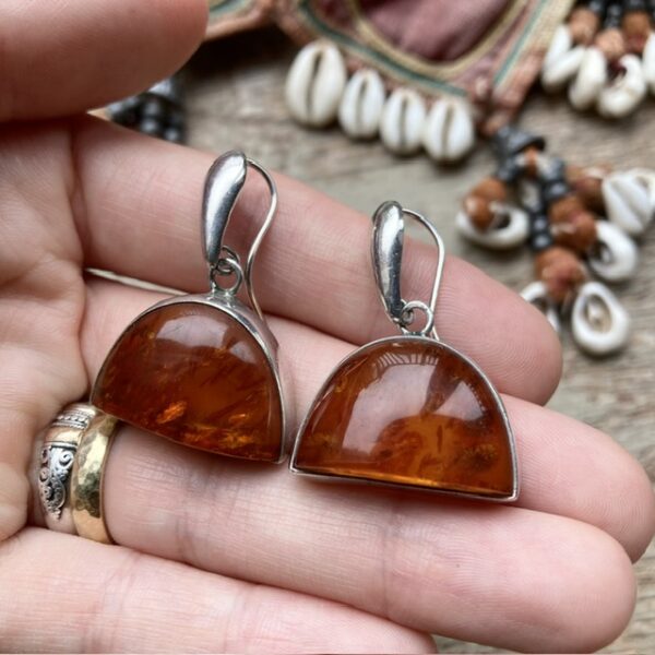 Vintage modernist sterling silver amber earrings