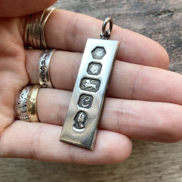 Vintage solid silver hallmarked ingot pendant