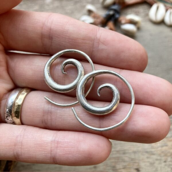 Solid silver hill tribe spiral earrings