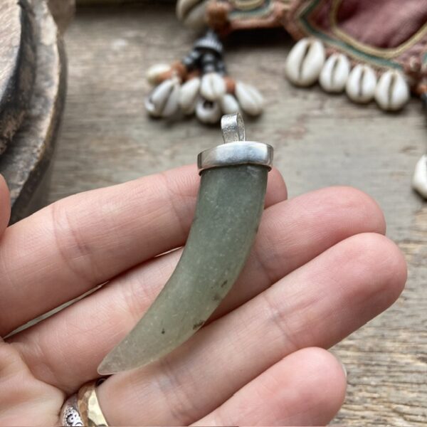 Sterling silver jadeite tusk pendant