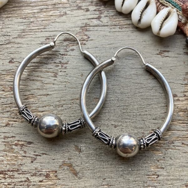 Large vintage sterling silver Bali hoops