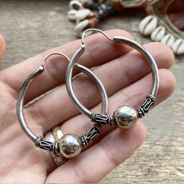 Large vintage sterling silver Bali hoops