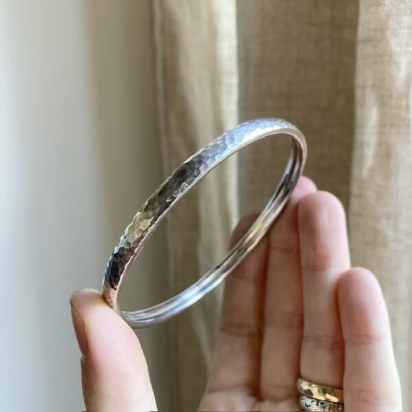 Vintage heavy hammered sterling silver bangle