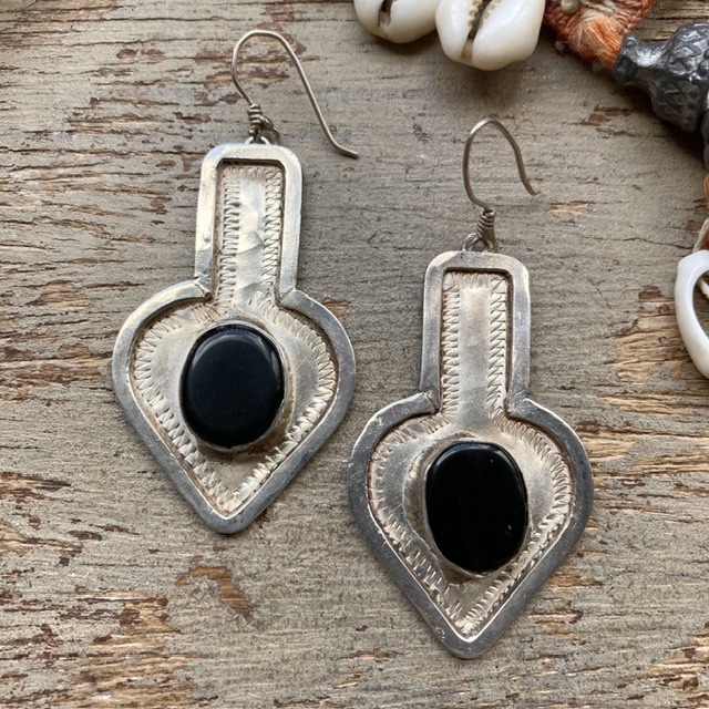 Vintage sterling silver black onyx earrings