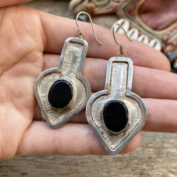 Vintage sterling silver black onyx earrings