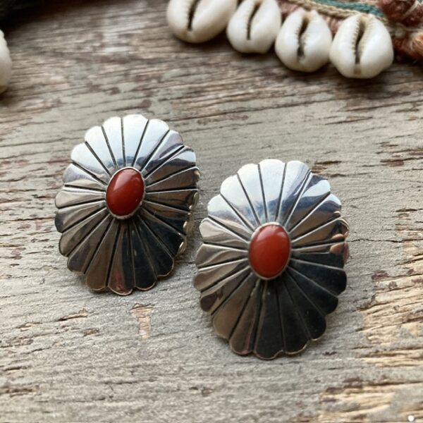 Vintage Navajo sterling silver and coral earrings