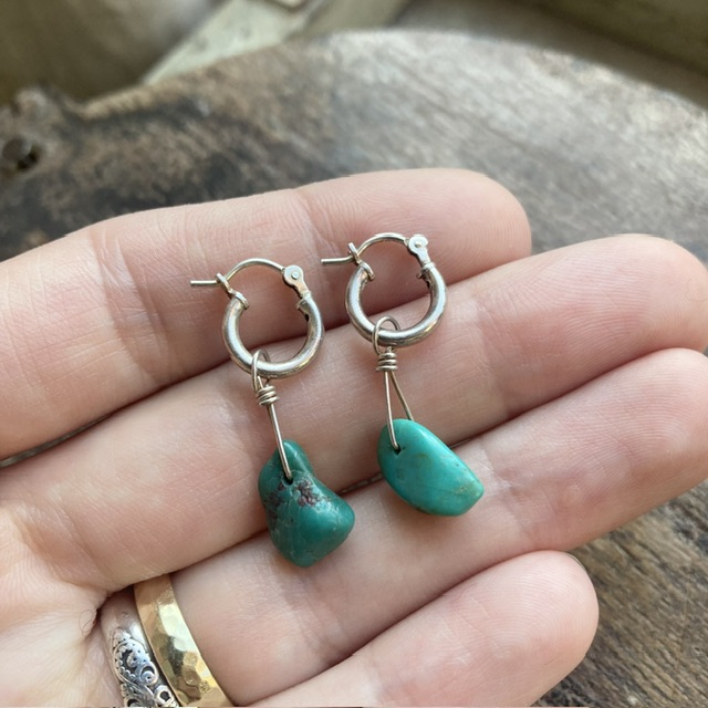 Vintage sterling silver turquoise hoops