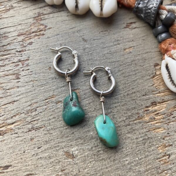 Vintage sterling silver turquoise hoops