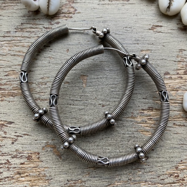 Large vintage sterling silver Bali hoops