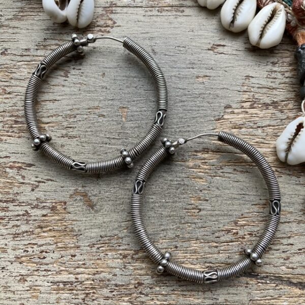 Large vintage sterling silver Bali hoops