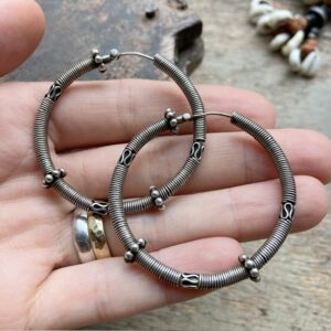 Large vintage sterling silver Bali hoops