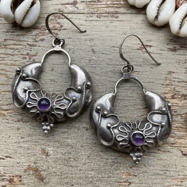 Vintage Indian sterling silver and amethyst earrings