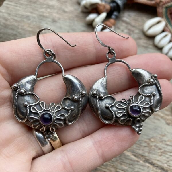 Vintage Indian sterling silver and amethyst earrings