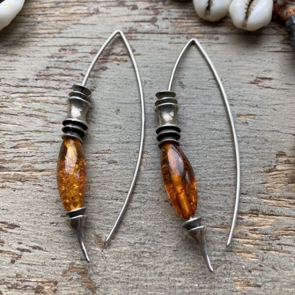 Vintage modernist sterling silver amber earrings