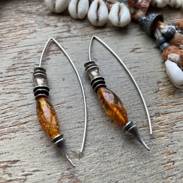 Vintage modernist sterling silver amber earrings