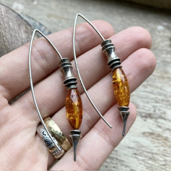 Vintage modernist sterling silver amber earrings