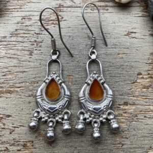 Vintage Indian sterling silver orange carnelian earrings