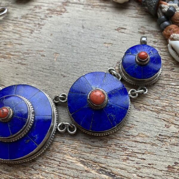 Vintage Tibetan sterling silver, lapis lazuli and red coral bracelet