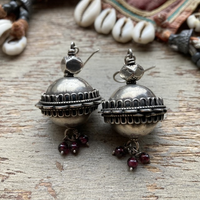 Vintage Indian sterling silver earrings with garnet beads