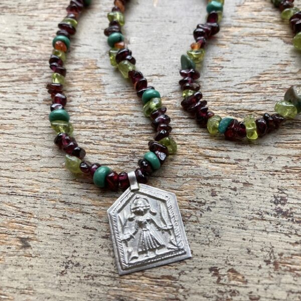 Handmade crystal beaded temple token necklace