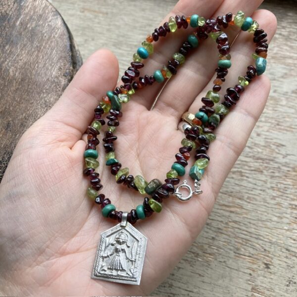 Handmade crystal beaded temple token necklace