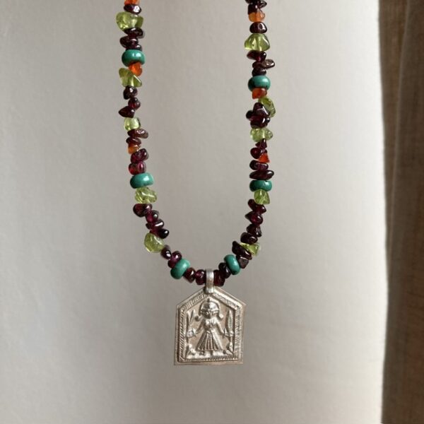 Handmade crystal beaded temple token necklace