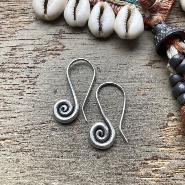 Handmade pure silver hill tribe spiral earrings