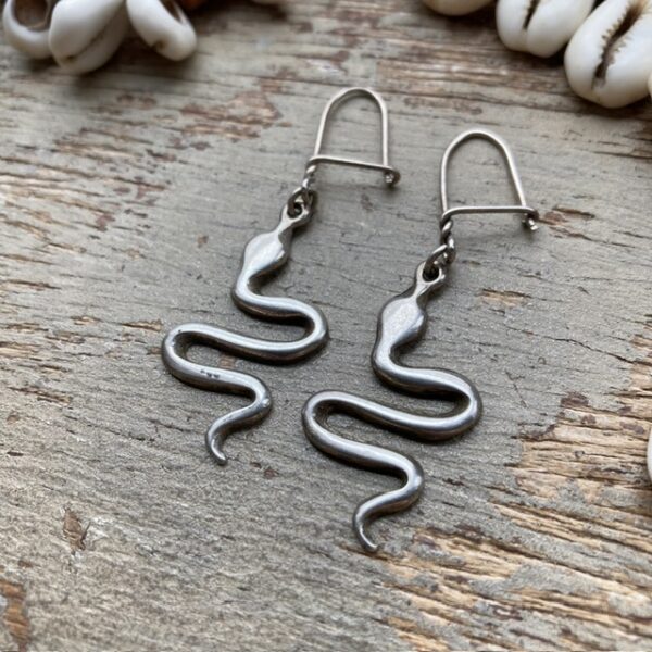 Vintage solid silver snake earrings