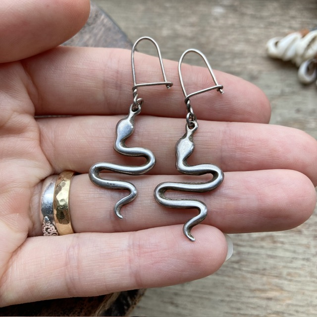 Vintage solid silver snake earrings