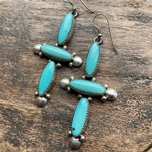 Vintage Navajo sterling silver and turquoise earrings