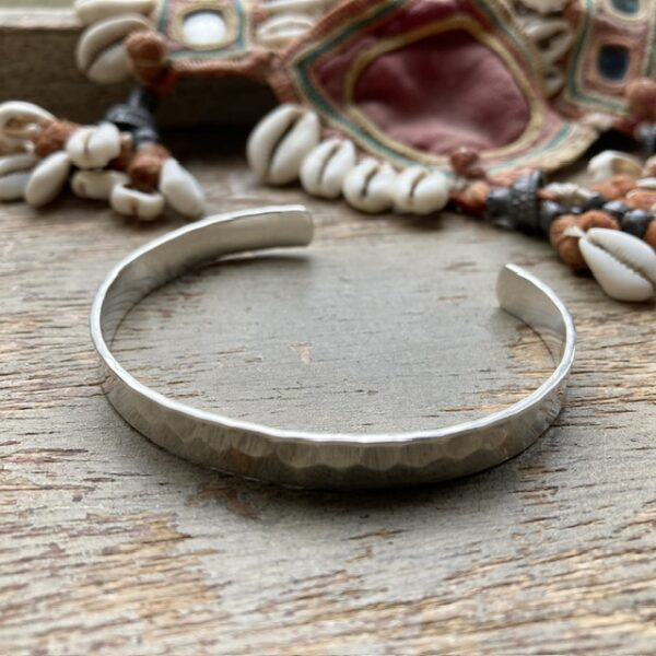 Vintage hammered solid silver cuff bangle