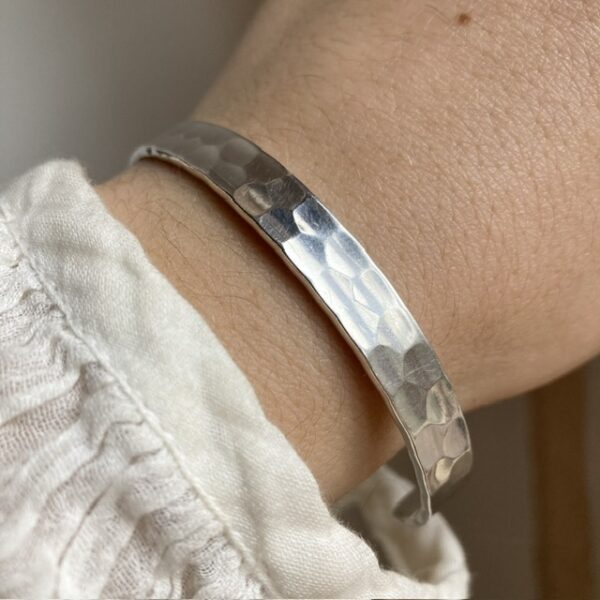 Vintage hammered solid silver cuff bangle