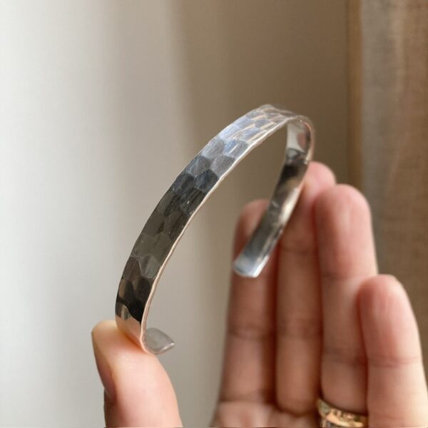 Vintage hammered solid silver cuff bangle