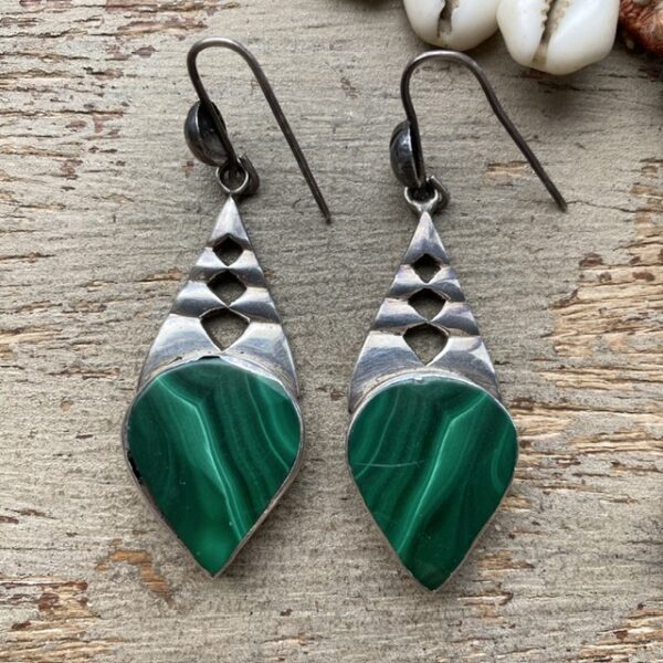 Vintage sterling silver malachite earrings