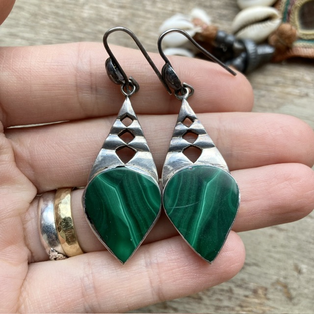 Vintage sterling silver malachite earrings